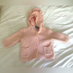 Baby Gap Girls 3-6 Months Pale Pink Knit Hooded Bear Ear Cardigan Sweater